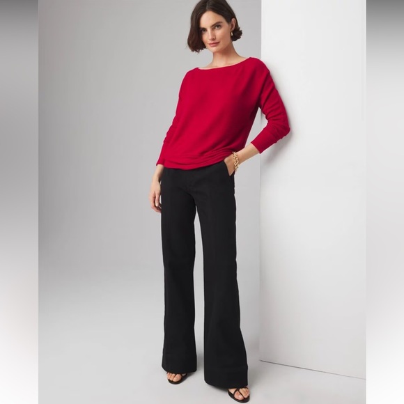 WHBM Red Boat Neck Tunic Sweater Ribbed Knit Dolman Sleeves M Medium $89 EUC KL - Picture 2 of 15